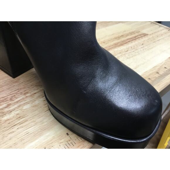 Women's Elie 9M Black Leather Side Zip High Heel Square Toe Platform Ankle Boots - Picture 4 of 9